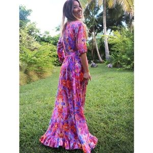 PINK FIRE MAXI RUFFLE WRAP DRESS (M/L)